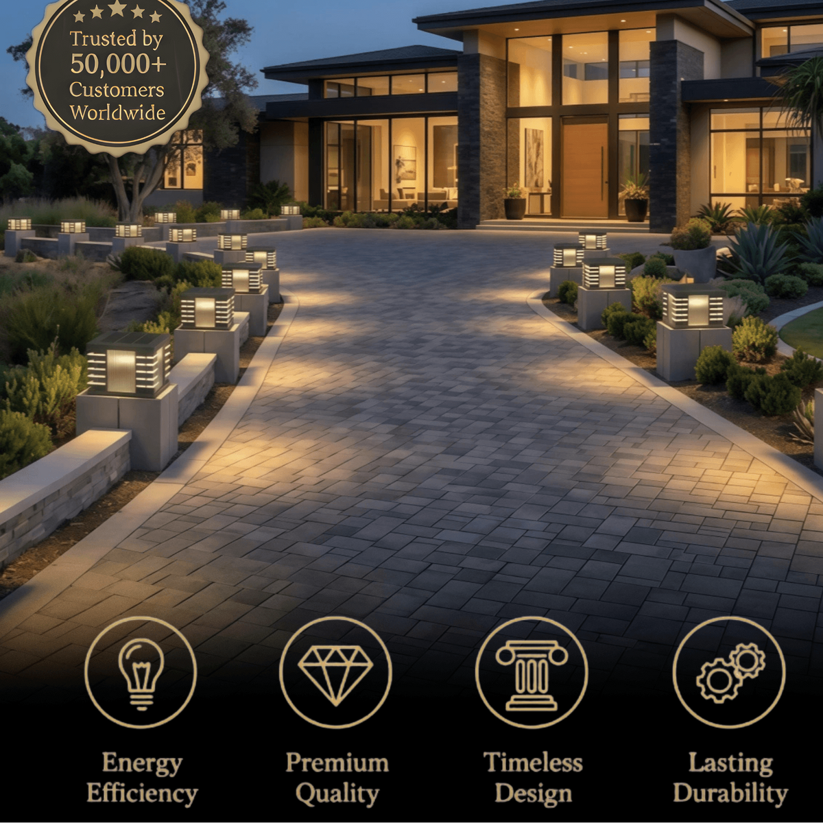 Stellar Modern Solar Outdoor Pillar Lights - Square Metal & Acrylic Glass Garden