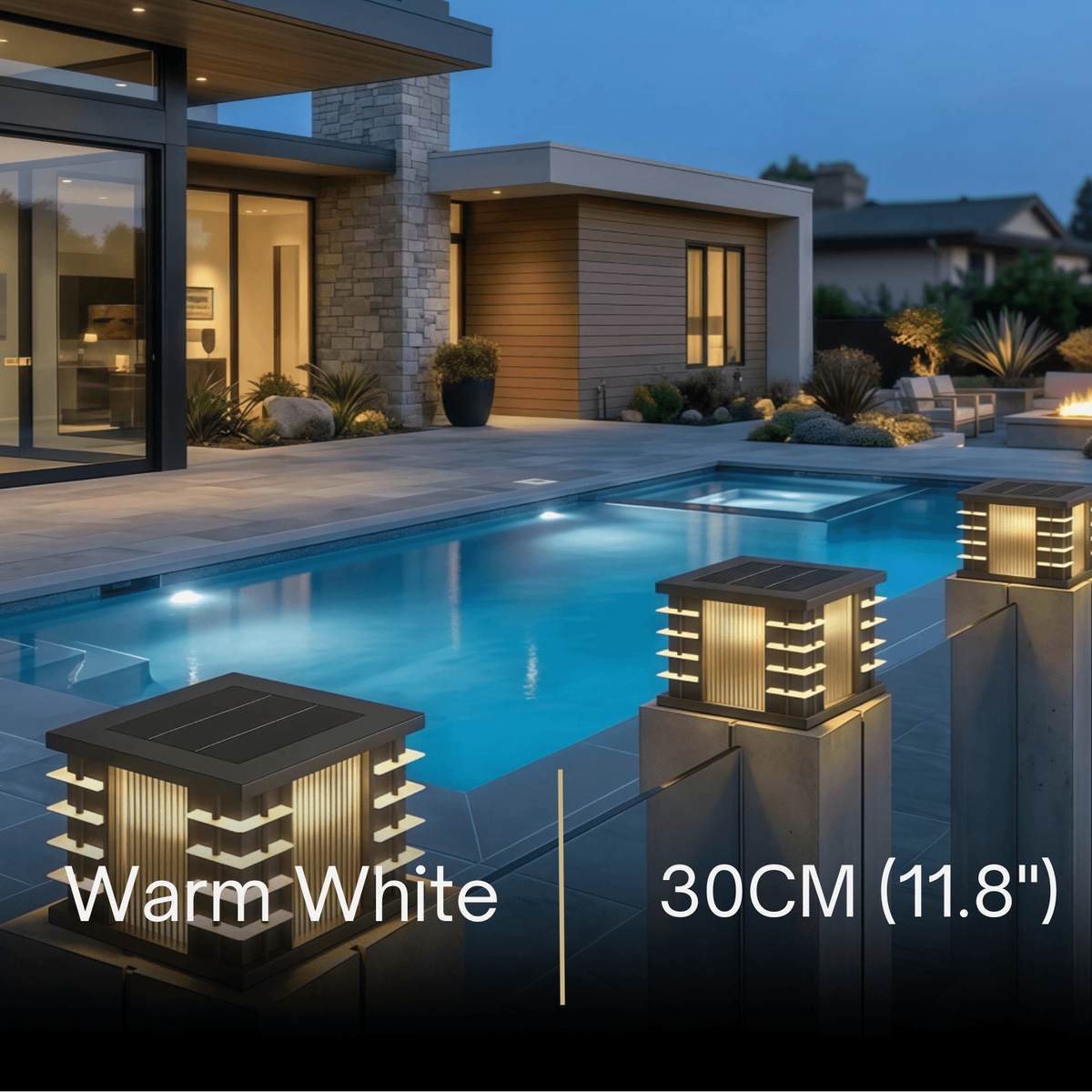 Stellar Modern Solar Outdoor Pillar Lights - Square Metal & Acrylic Glass Garden