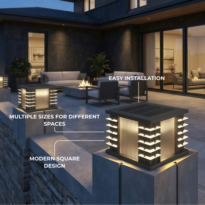 Stellar Modern Solar Outdoor Pillar Lights - Square Metal & Acrylic Glass Garden