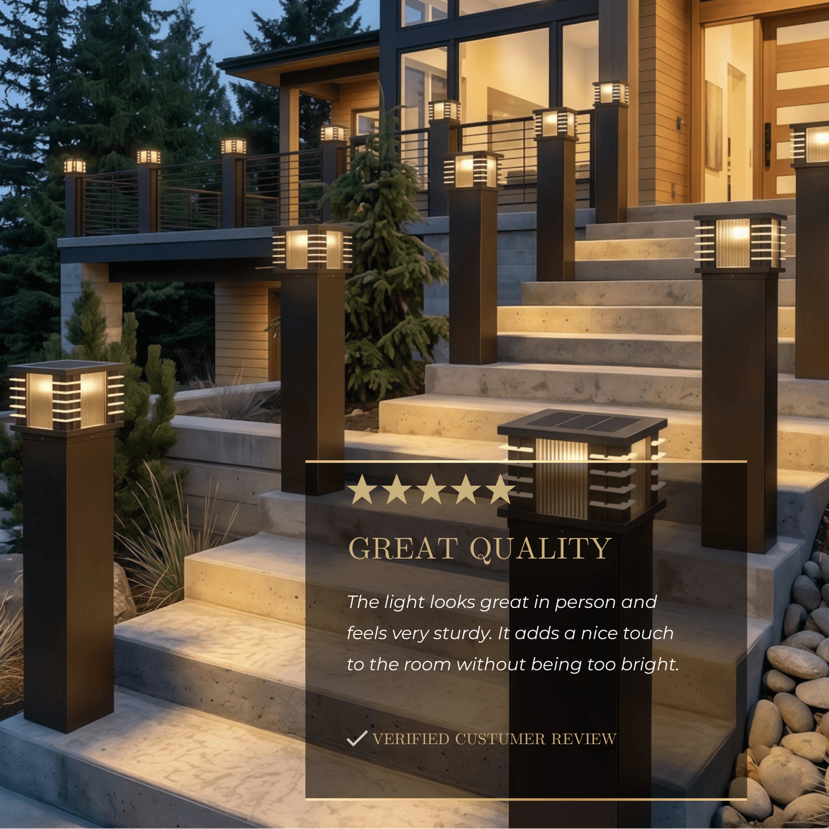 Stellar Modern Solar Outdoor Pillar Lights - Square Metal & Acrylic Glass Garden