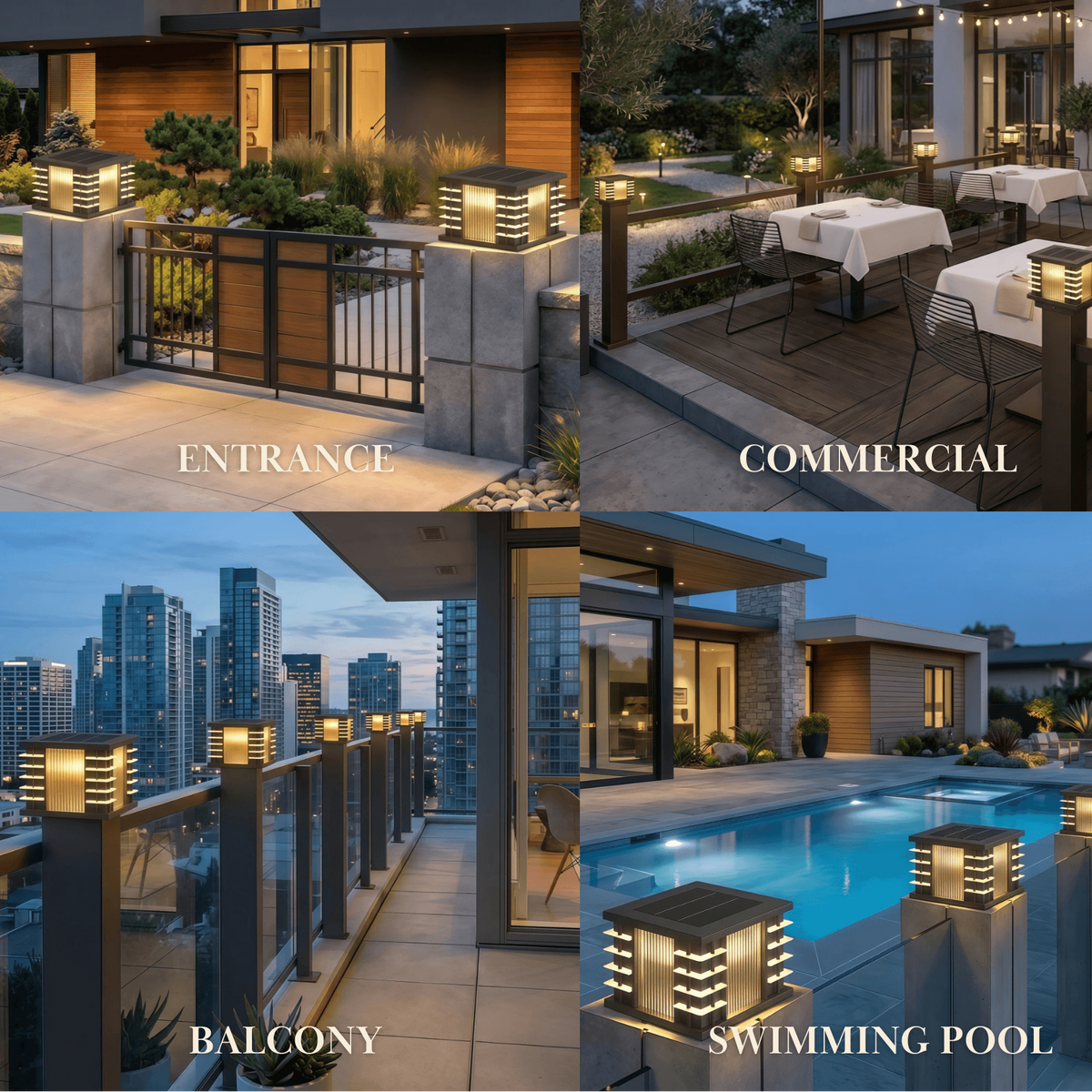 Stellar Modern Solar Outdoor Pillar Lights - Square Metal & Acrylic Glass Garden