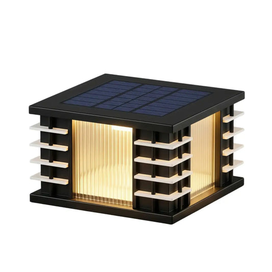 Nuvlight Modern Solar Outdoor Pillar Lights - Square Metal & Acrylic Glass Garden