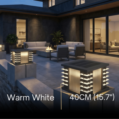 Stellar Modern Solar Outdoor Pillar Lights - Square Metal & Acrylic Glass Garden