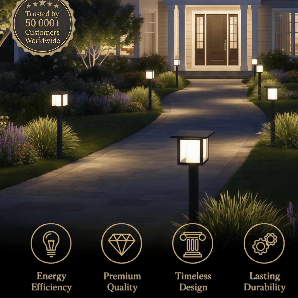 Arcato Modern Solar Pathway Lights  - Black Metal Lantern Design for Outdoor