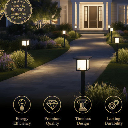 Arcato Modern Solar Pathway Lights  - Black Metal Lantern Design for Outdoor