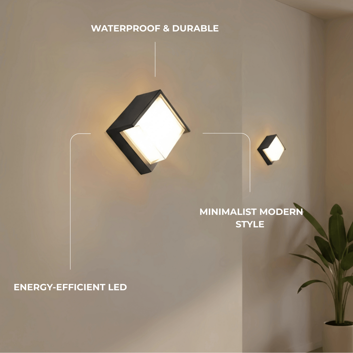 Arcato Modern Square Outdoor Wall Lamp - Black Metal/Acrylic for Garden