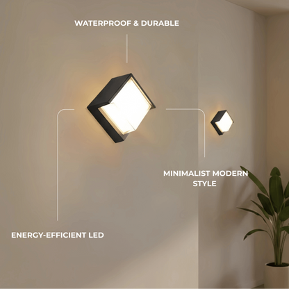 Arcato Modern Square Outdoor Wall Lamp - Black Metal/Acrylic for Garden