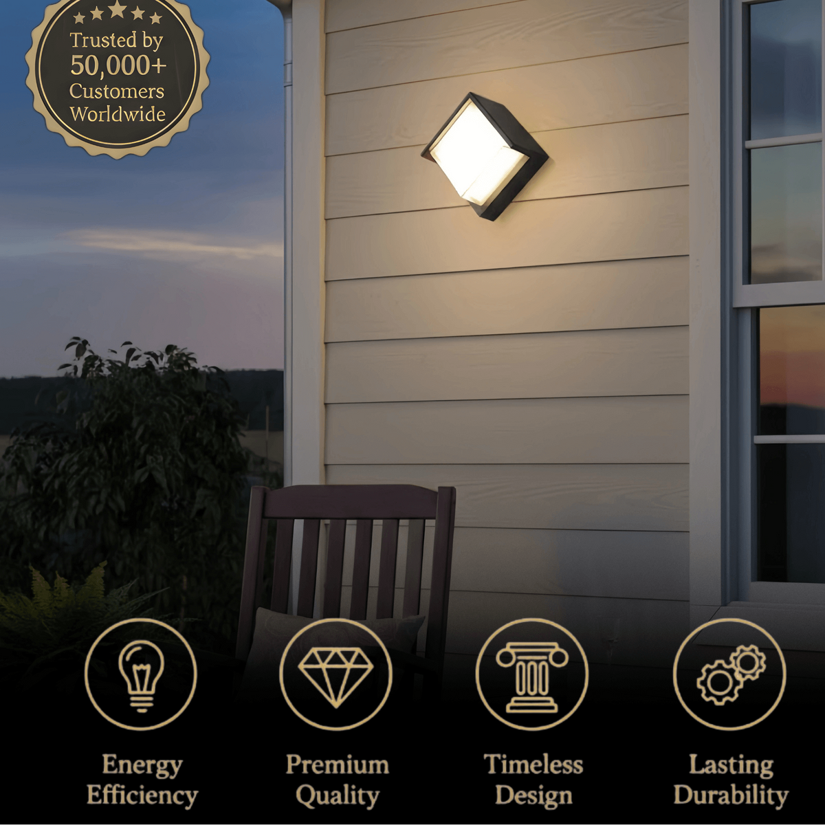 Arcato Modern Square Outdoor Wall Lamp - Black Metal/Acrylic for Garden