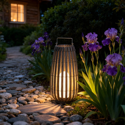 Bamburo Modern Wooden Path Lamp - Brown/Gray Solar Light for Outdoor Garden
