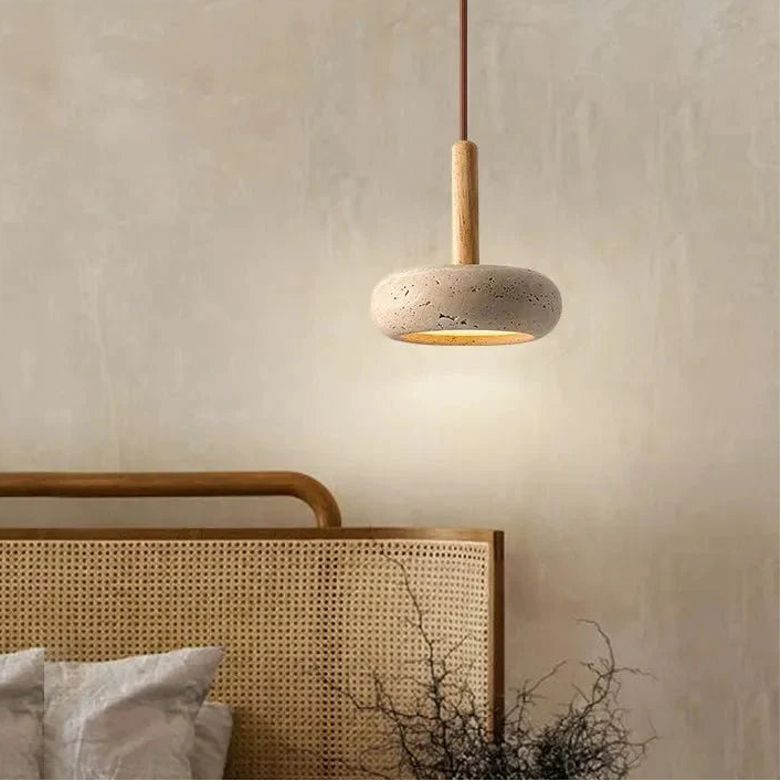 Japanese Natural Stone Wood Pendant Light