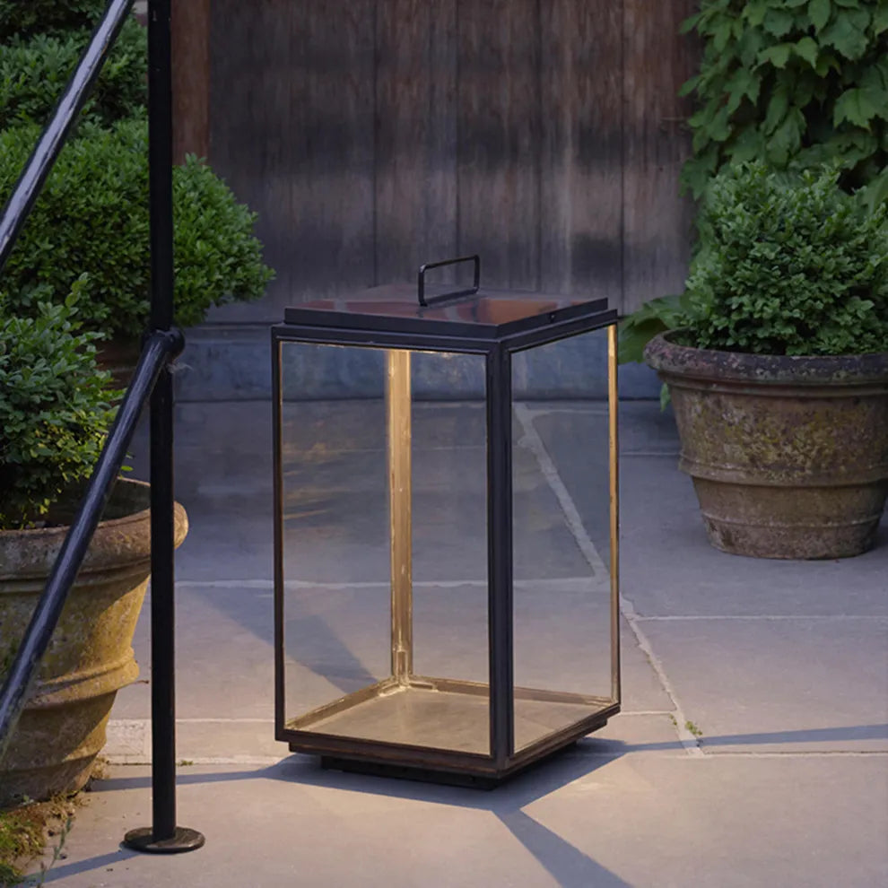 Irondale Industrial Outdoor Floor Lamp - Black Metal & Glass Rectangular Design for Garden