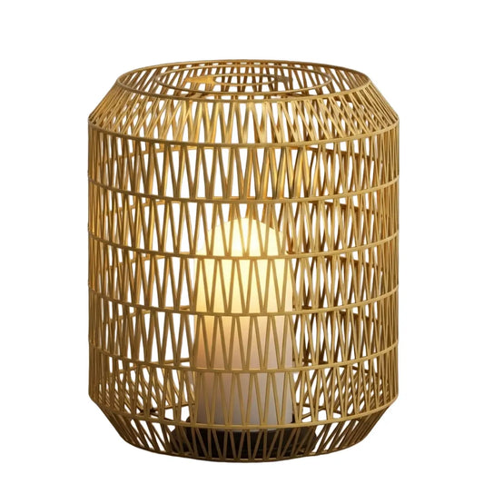 Nuvlight Farmhouse Outdoor Lamp - Wood & Metal Rattan Lantern