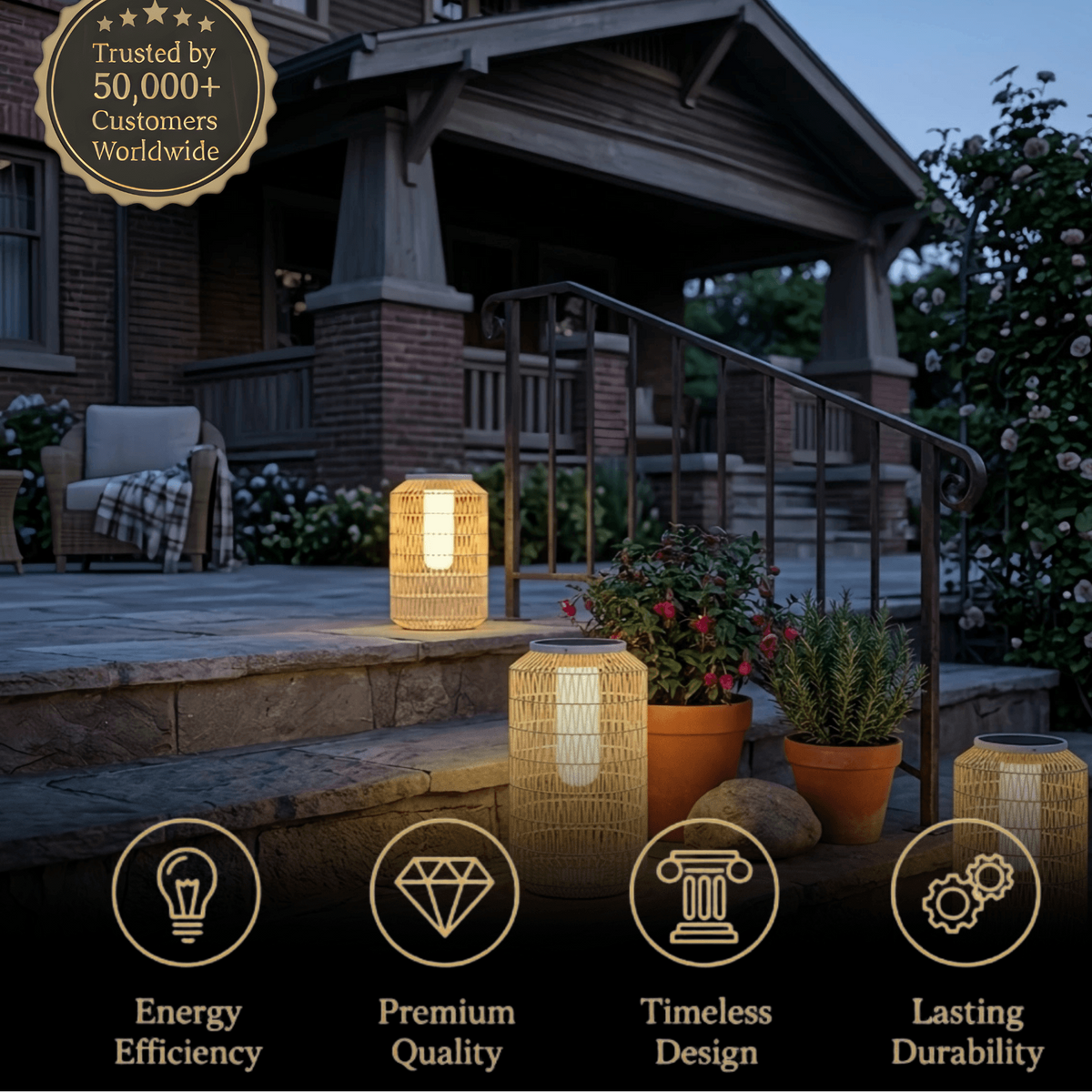 Zenno Farmhouse Outdoor Lamp - Wood & Metal Rattan Lantern