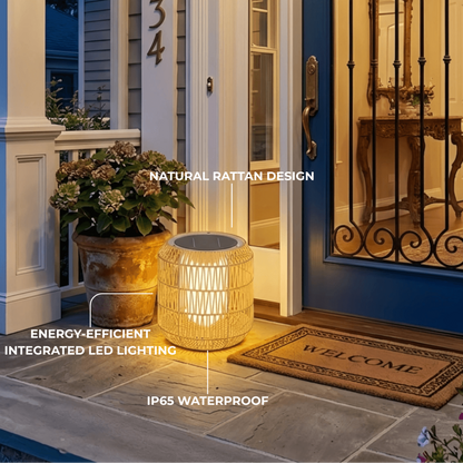 Zenno Farmhouse Outdoor Lamp - Wood & Metal Rattan Lantern