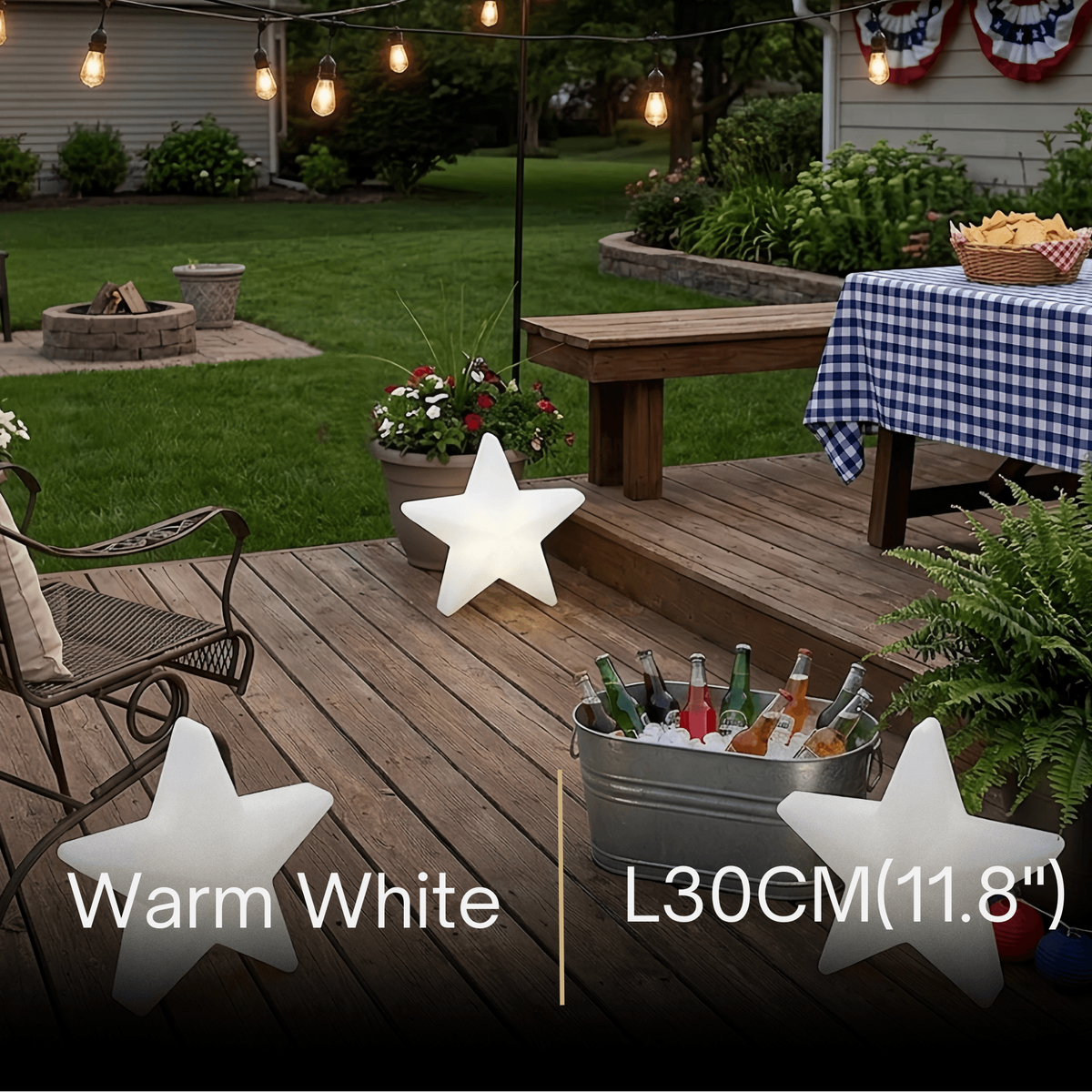 Vivara Modern Outdoor Path Lamp - White Acrylic Star Design Garden/Courtyard