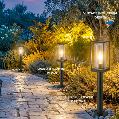 Irondale Industrial Modern Rectangular Outdoor Pathway Light - Black Metal for Courtyard