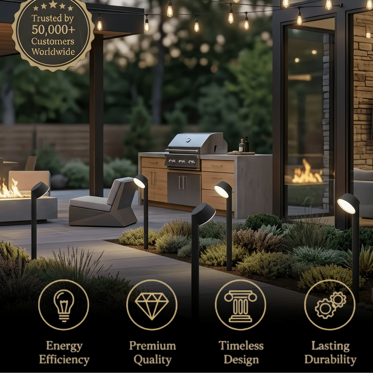 Irondale Industrial Outdoor Pathway Light - Black Metal Irregular Design for Patio