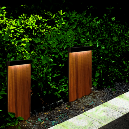 Irondale Modern Rectangular Outdoor Pathway Light - Natural Wood/Metal for Lawn
