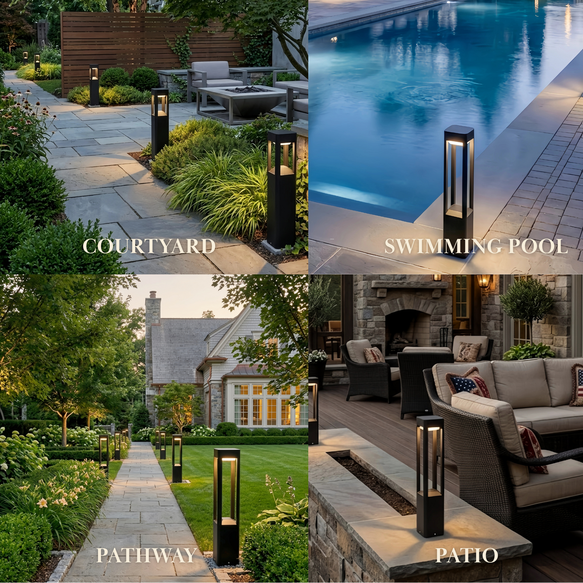 Irondale Industrial Outdoor Pathway Light - Black Metal & Acrylic Rectangle Design for Patio