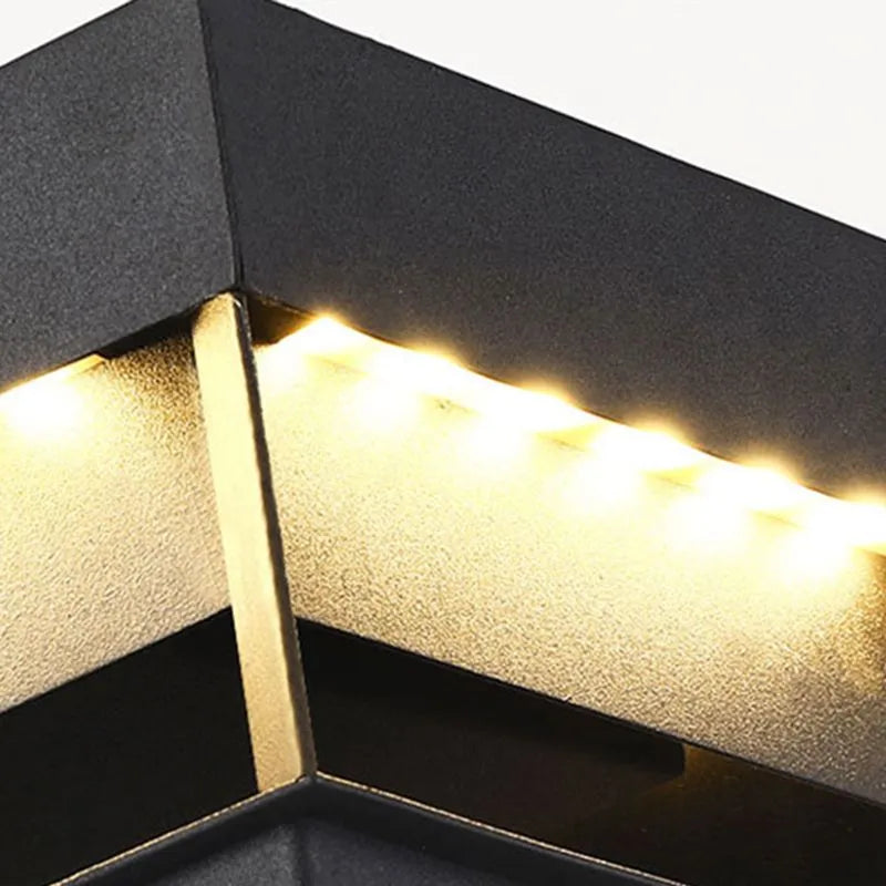 Arcato Modern Rectangular Solar Outdoor Pillar Light - Black Metal for Garden