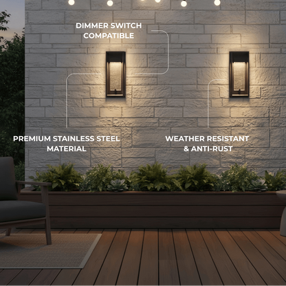 Arcato Modern Outdoor Wall Sconce, Black Stainless Steel Open Frame Light for Patio/Entryway