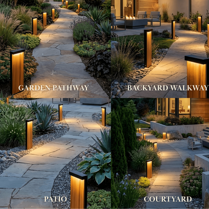 Irondale Modern Rectangular Outdoor Pathway Light - Natural Wood/Metal for Lawn