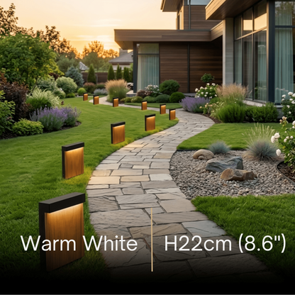 Irondale Modern Rectangular Outdoor Pathway Light - Natural Wood/Metal for Lawn