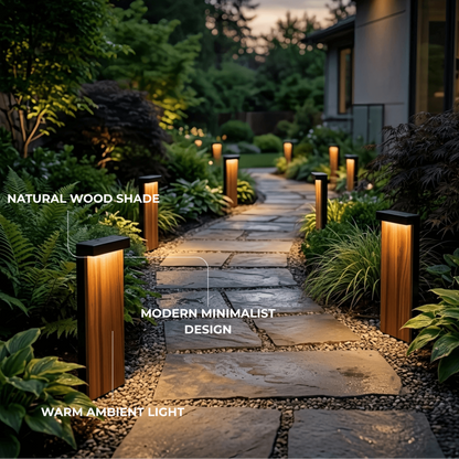 Irondale Modern Rectangular Outdoor Pathway Light - Natural Wood/Metal for Lawn