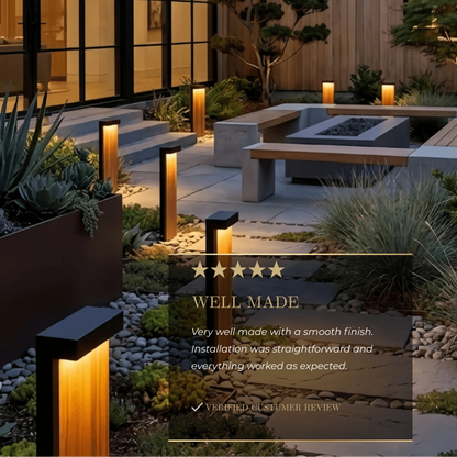 Irondale Modern Rectangular Outdoor Pathway Light - Natural Wood/Metal for Lawn