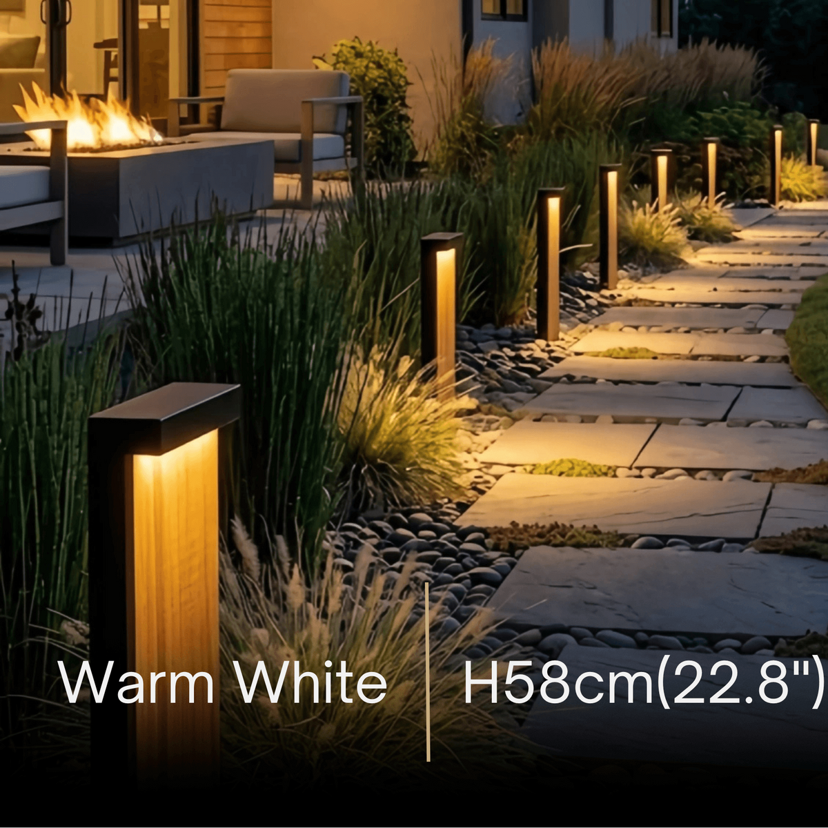 Irondale Modern Rectangular Outdoor Pathway Light - Natural Wood/Metal for Lawn