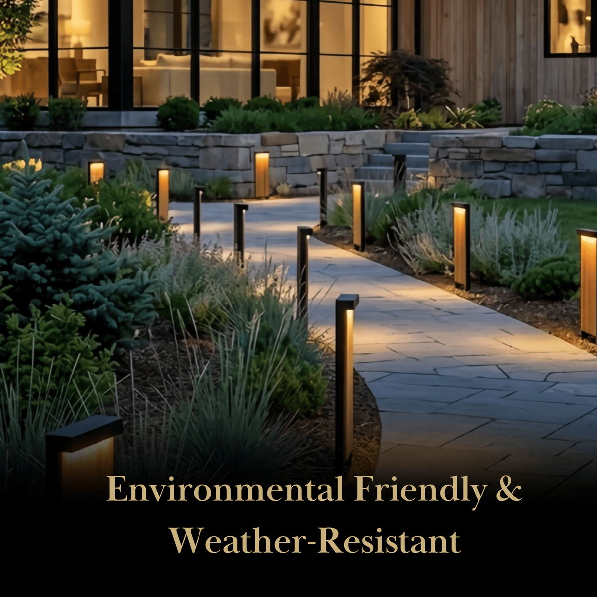 Irondale Modern Rectangular Outdoor Pathway Light - Natural Wood/Metal for Lawn
