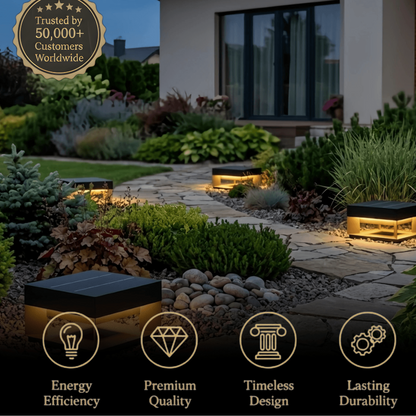 Arcato Modern Rectangular Solar Outdoor Pillar Light - Black Metal for Garden