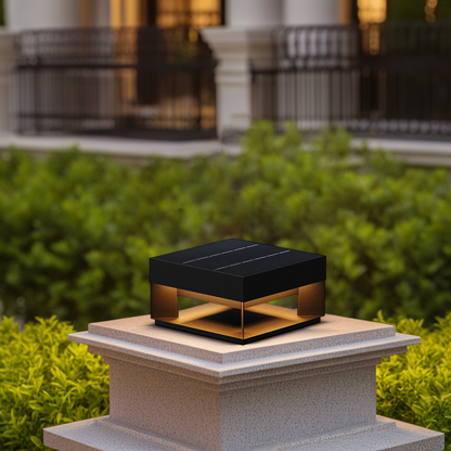Arcato Modern Rectangular Solar Outdoor Pillar Light - Black Metal for Garden