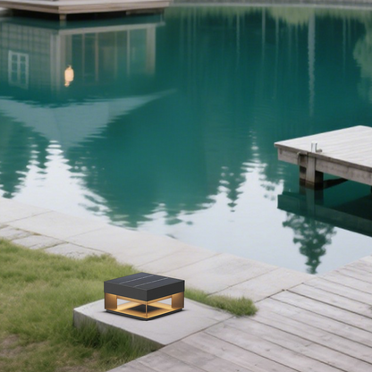 Arcato Modern Rectangular Solar Outdoor Pillar Light - Black Metal for Garden