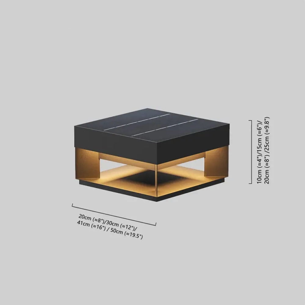 Arcato Modern Rectangular Solar Outdoor Pillar Light - Black Metal for Garden