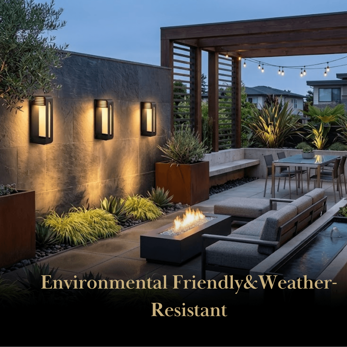 Arcato Modern Rectangular Outdoor Wall Sconce - Black Metal/Acrylic for Courtyard