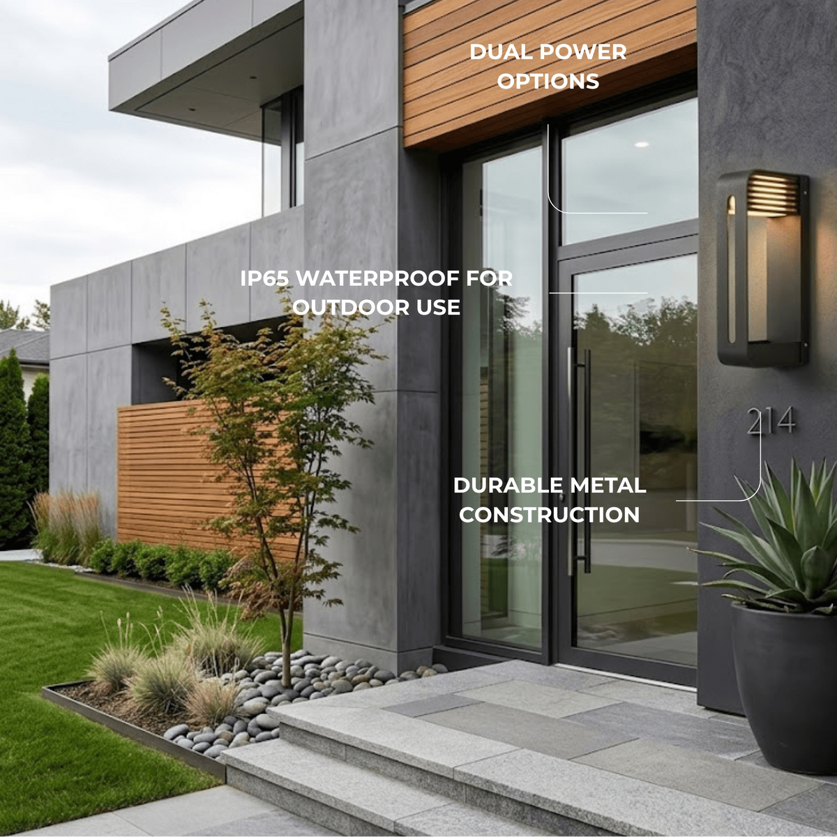Arcato Modern Rectangular Outdoor Wall Sconce - Black Metal/Acrylic for Courtyard
