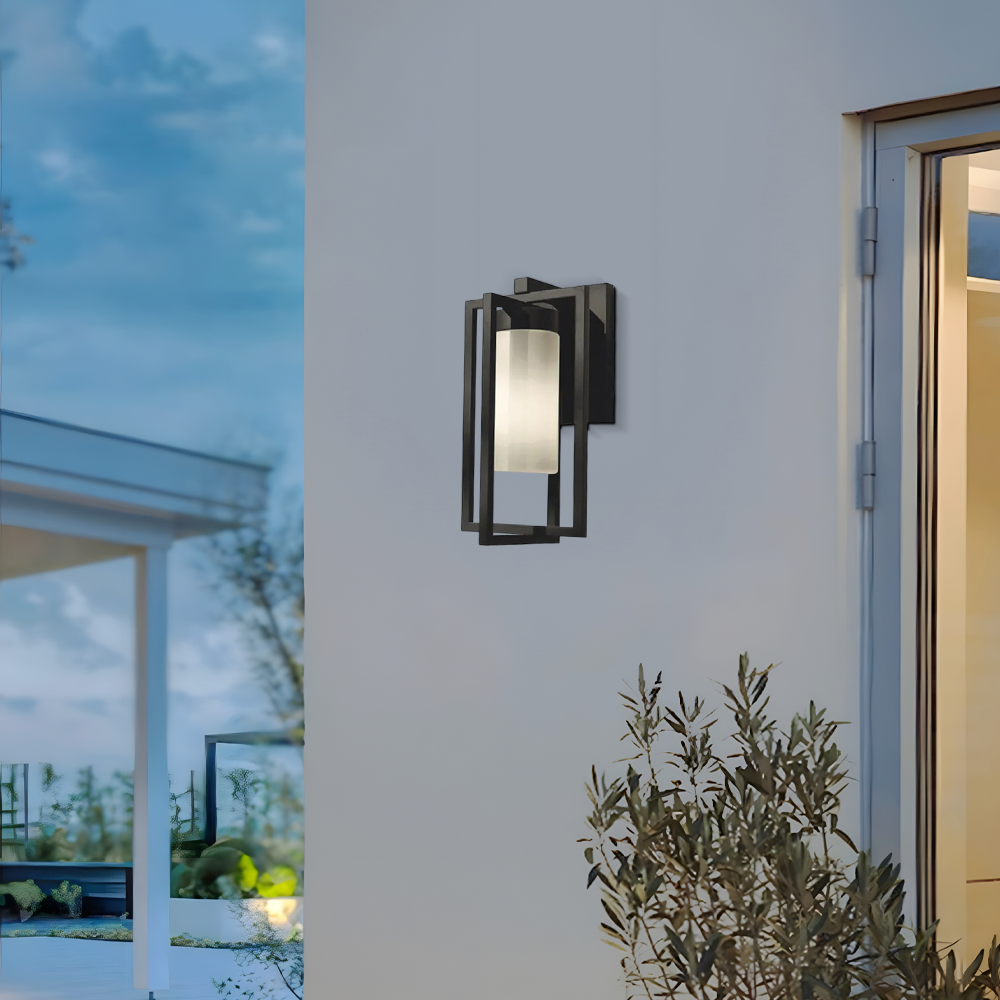 Arcato Modern Rectangular Outdoor Wall Sconce - Black Metal for Courtyard