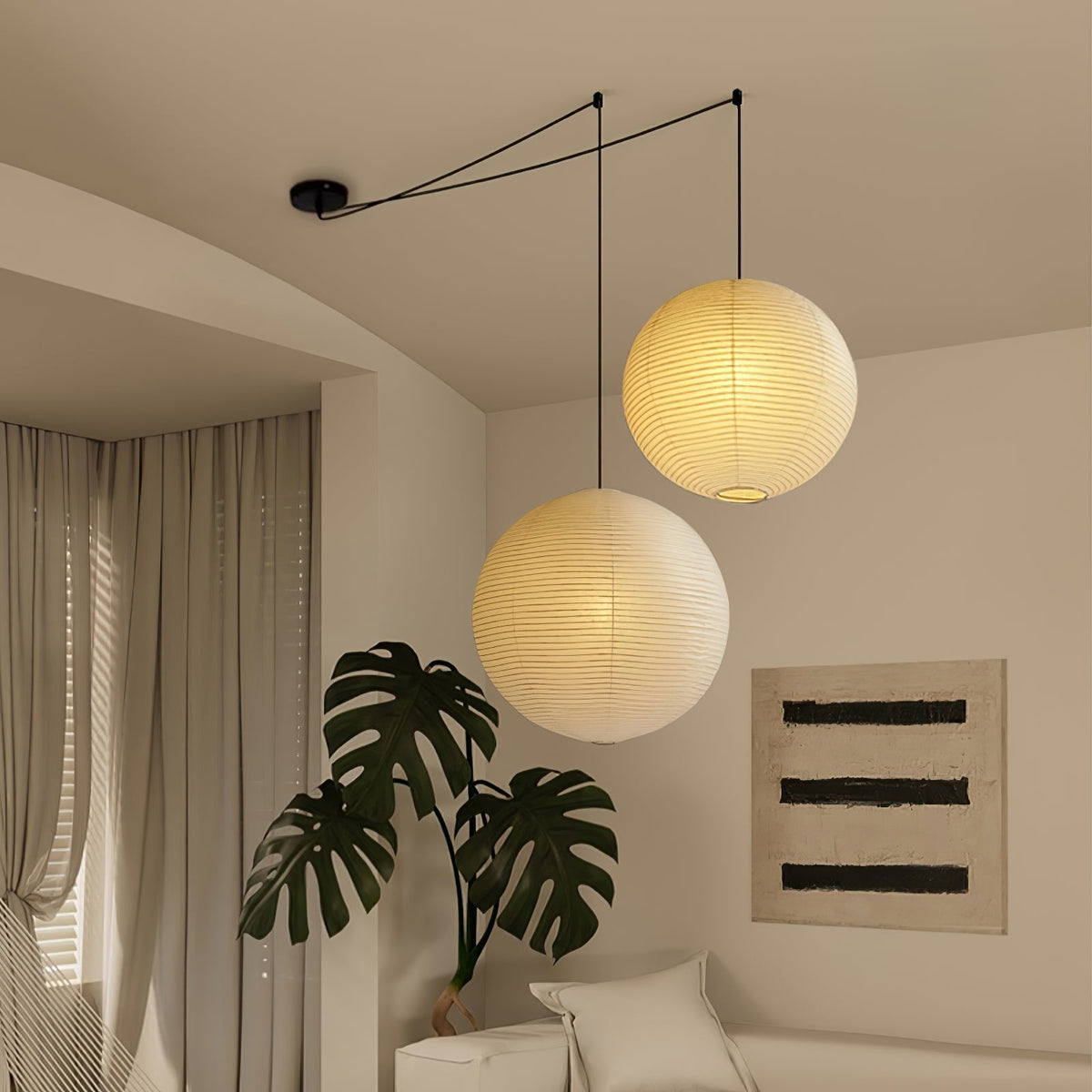 Akari A Pendant Swag Light (black plug wire)