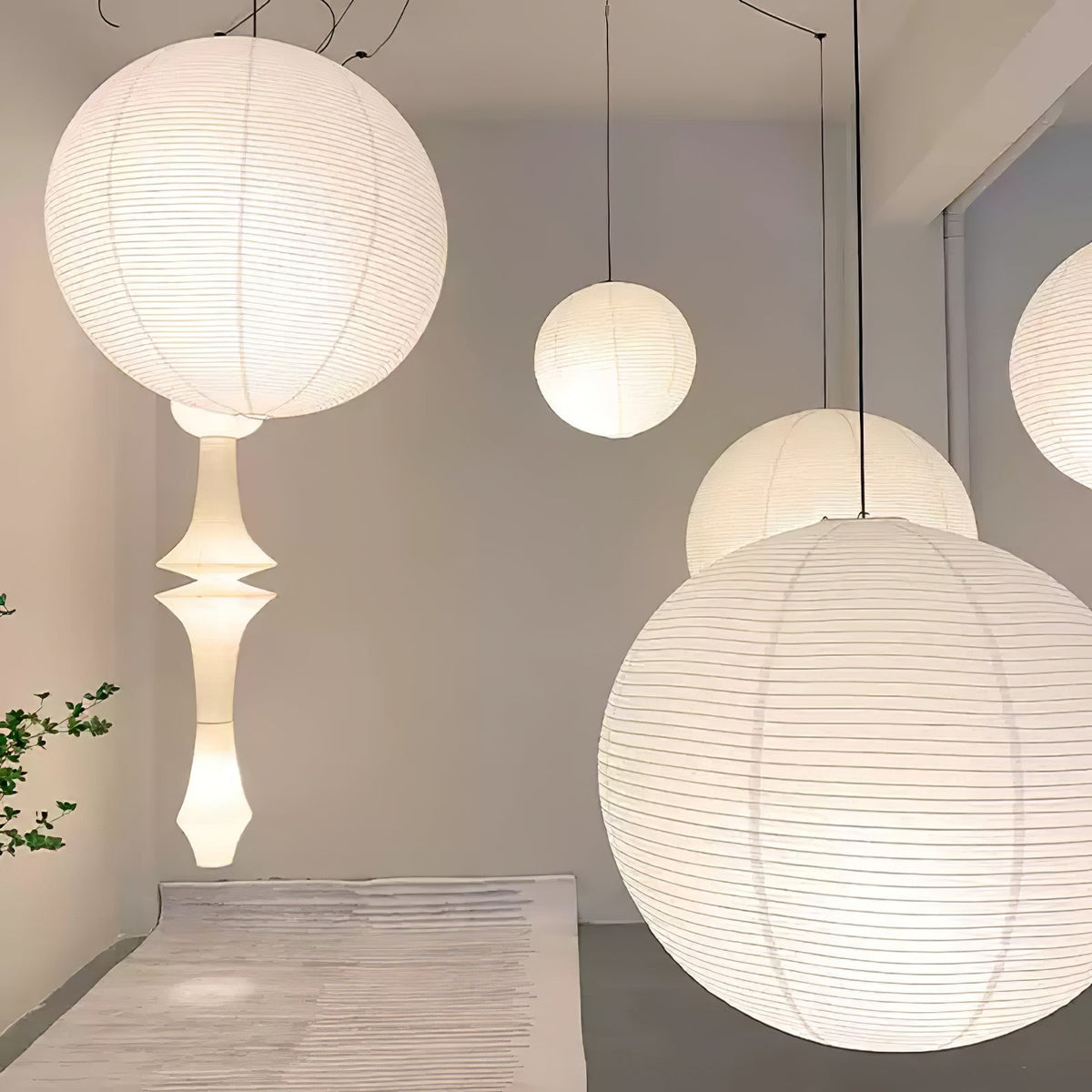 Akari A Round Swag Light (white plug wire)