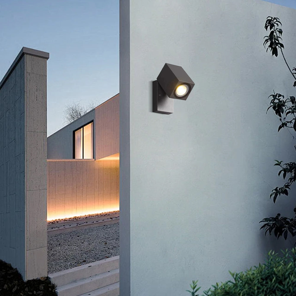 Arcato Modern Rotatable Square Wall Lamp - Black Metal for Outdoor Garden