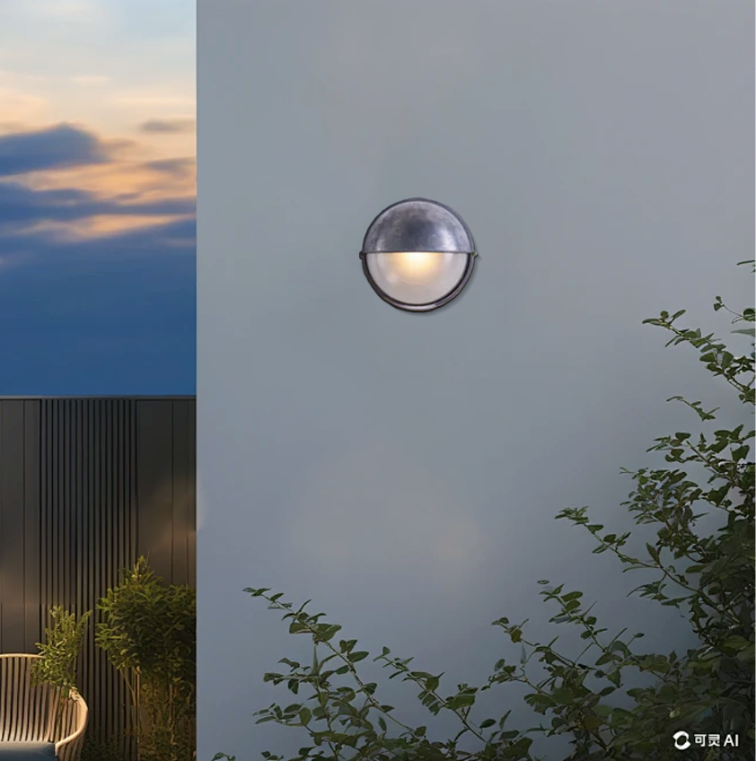 Irondale Modern Round Outdoor Wall Lamp - Silver/Gold Waterproof Metal for Courtyard