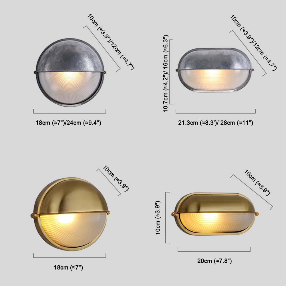 Irondale Modern Round Outdoor Wall Lamp - Silver/Gold Waterproof Metal for Courtyard