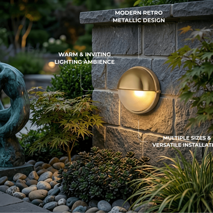 Irondale Modern Round Outdoor Wall Lamp - Silver/Gold Waterproof Metal for Courtyard