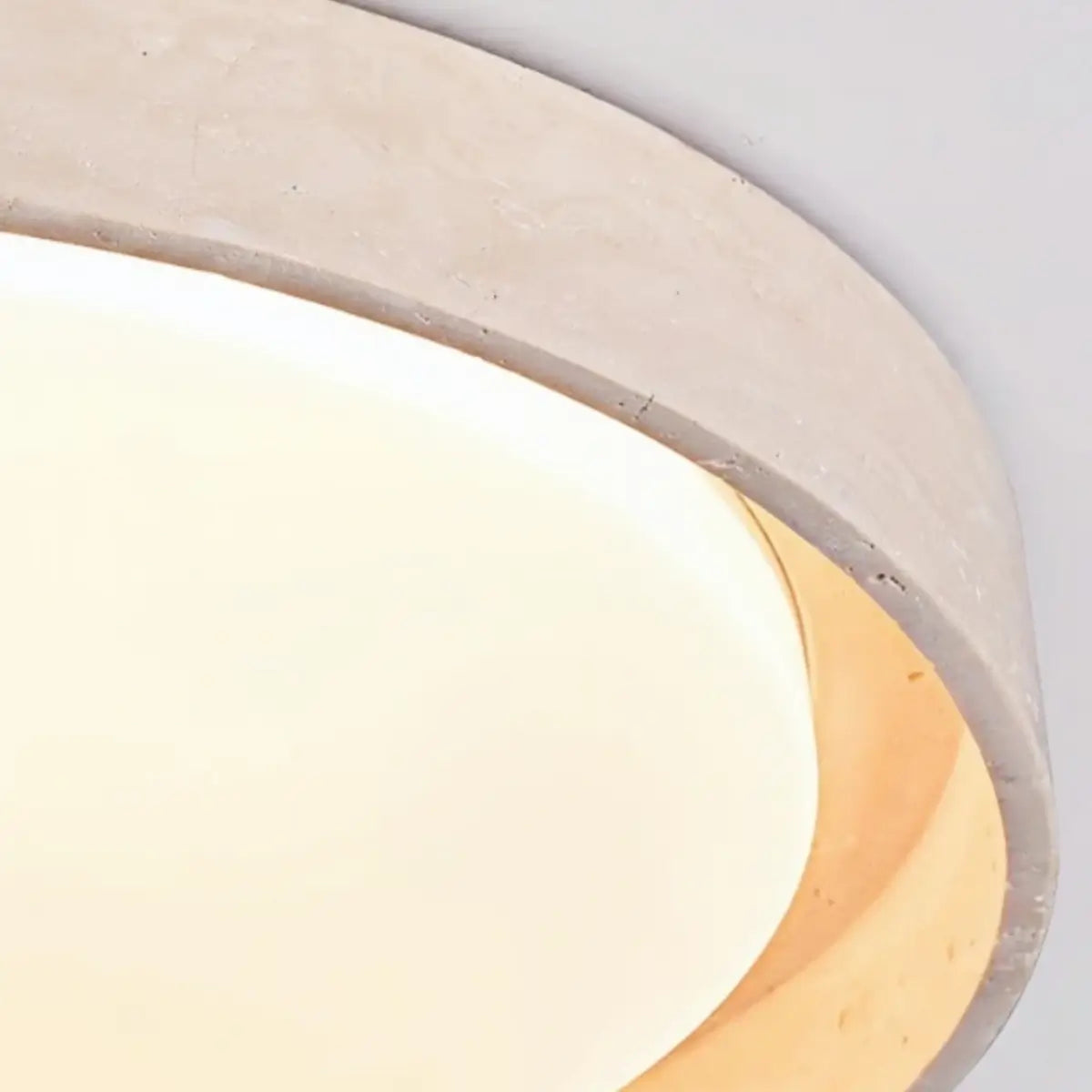 Strata Minimalist Round Travertine Ceiling Light -- Beige or White for Bathroom & Covered Outdoor