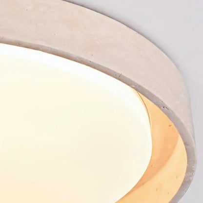 Strata Minimalist Round Travertine Ceiling Light -- Beige or White for Bathroom & Covered Outdoor