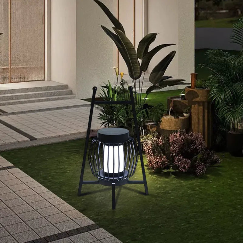 Irondale Industrial Solar Outdoor Floor Lamp – Black Cylindrical Metal Design for Garden