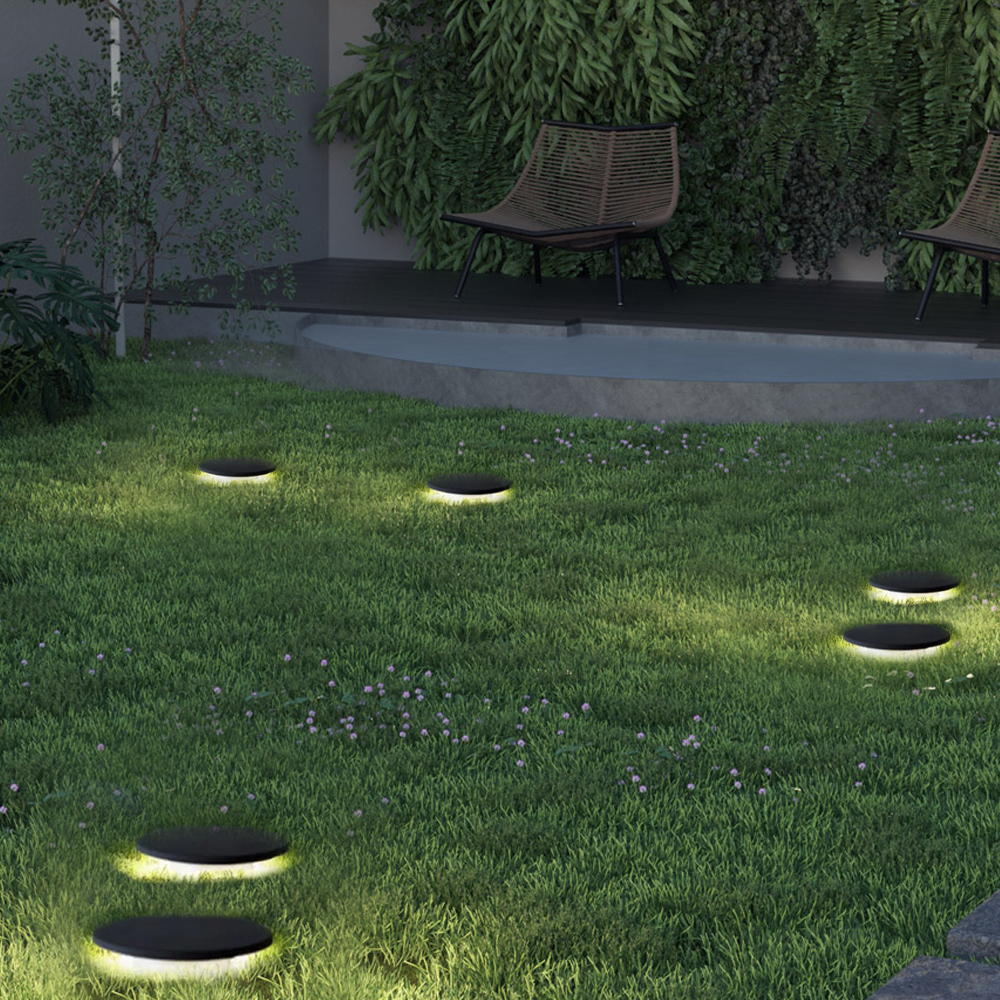 Embrace Modern Round Solar Outdoor Ground Light - Black Metal for Garden