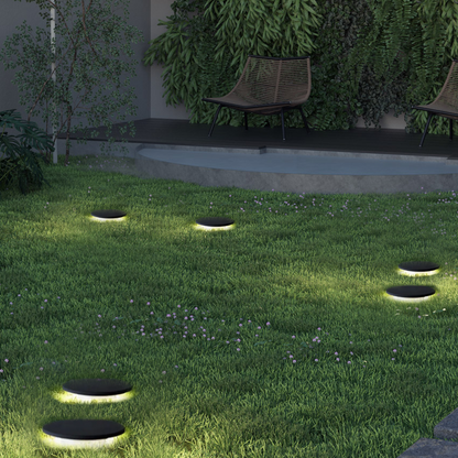 Embrace Modern Round Solar Outdoor Ground Light - Black Metal for Garden