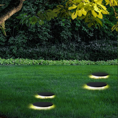 Embrace Modern Round Solar Outdoor Ground Light - Black Metal for Garden